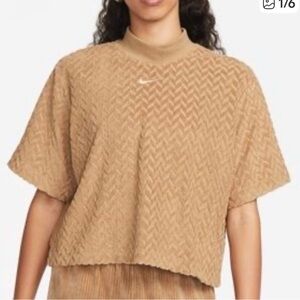 Nike Jacquard Terry Mock Neck Boxy Crop Top (Center Swoosh)